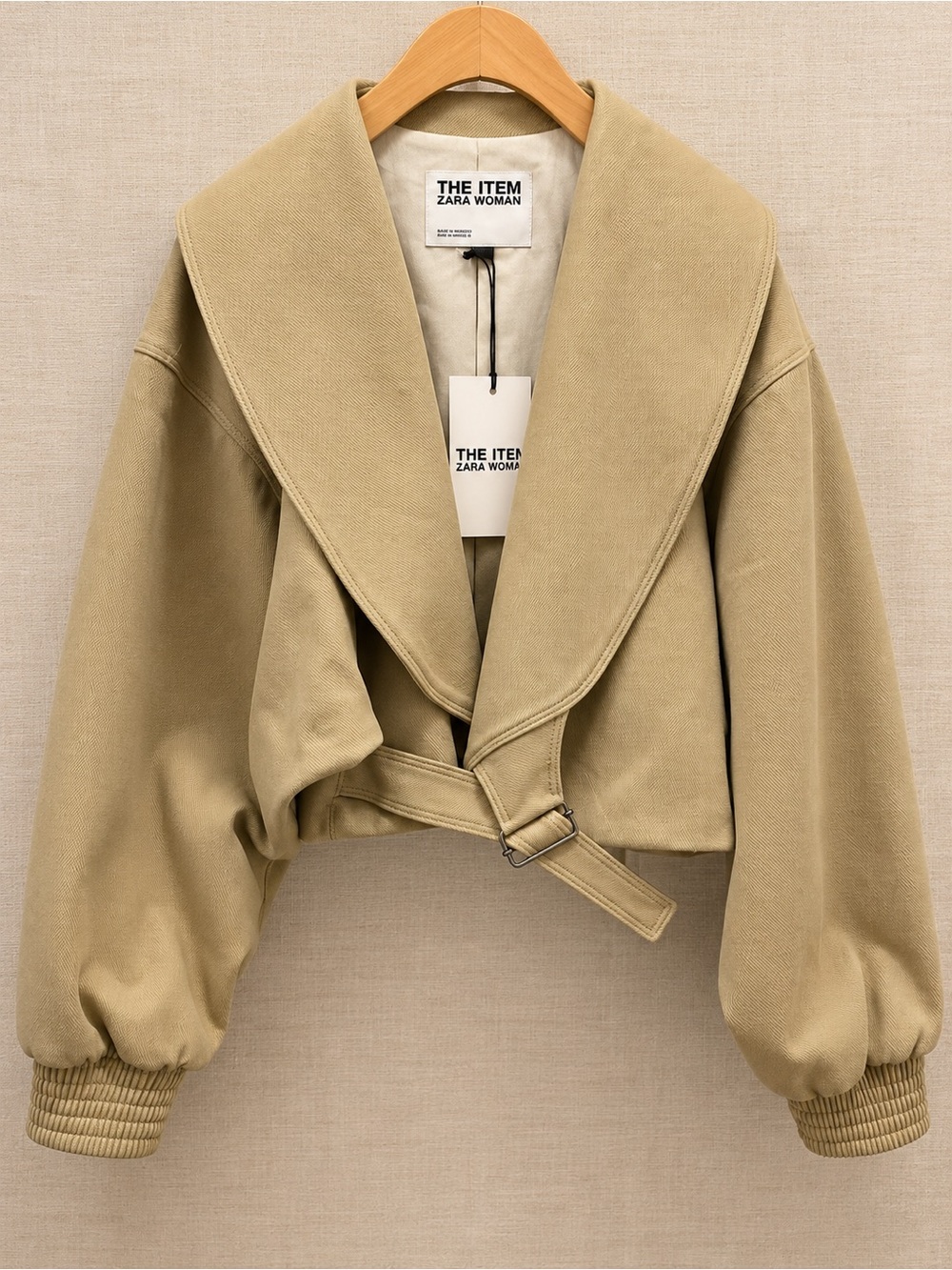 ZARA THE ITEM Cropped Belted Jacket Oversized Shawl Collar Balloon Sleeve S NWT